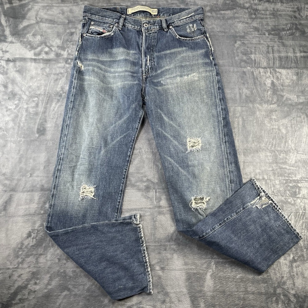 Vtg Diesel Selvedge Jeans Mens 34x34 Blue Italy Button Fly Heavy Distressed Y2K